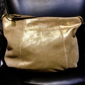 Gold leather Salina purse covered with glitter